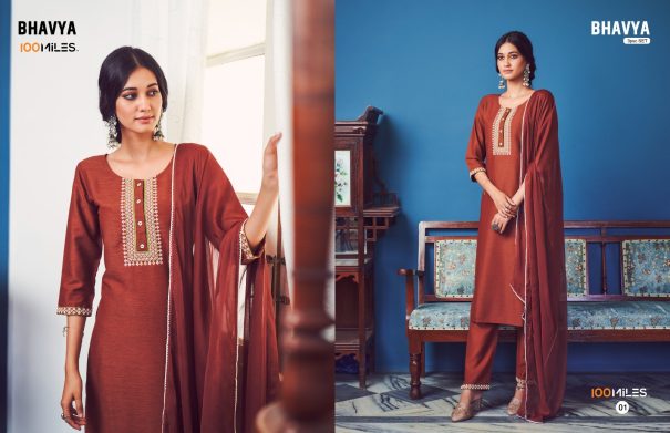 Bhavya 100Miles Cotton Blend Embroidery Readymade Suits Wholesale Price In India